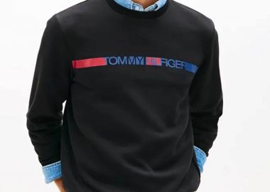 Tommy Hilfiger ανδρική μπλούζα φούτερ με λογότυπο Regular Fit - MW0MW42465 Μαύρο - TOMMY HILFIGER - 