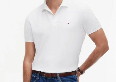 Tommy Hilfiger ανδρική μπλούζα πόλο με κεντημένο logo flag Regular Fit - MW0MW37309 Λευκό - TOMMY HILFIGER - 