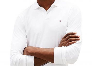 Tommy Hilfiger ανδρική μπλούζα πόλο με κεντημένο logo flag Regular Fit - MW0MW37317 Λευκό - TOMMY HILFIGER - 