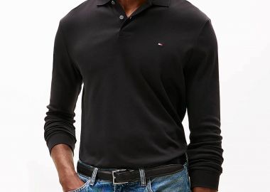 Tommy Hilfiger ανδρική μπλούζα πόλο με κεντημένο logo flag Regular Fit - MW0MW37317 Μαύρο - TOMMY HILFIGER - 