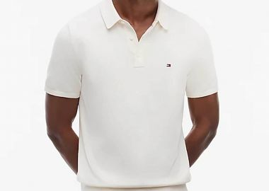 Tommy Hilfiger ανδρική μπλούζα πόλο με κεντημένο logo flag Regular Fit - MW0MW37396 Εκρού - TOMMY HILFIGER - 