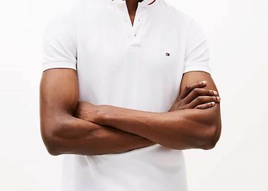 Tommy Hilfiger ανδρική μπλούζα πόλο με κεντημένο logo flag Slim Fit - MW0MW34752 Λευκό - TOMMY HILFIGER - 