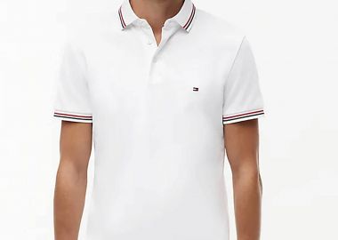 Tommy Hilfiger ανδρική μπλούζα πόλο με κεντημένο logo flag Slim Fit - MW0MW37346 Λευκό - TOMMY HILFIGER - 