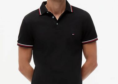 Tommy Hilfiger ανδρική μπλούζα πόλο με κεντημένο logo flag Slim Fit - MW0MW37346 Μαύρο - TOMMY HILFIGER - 