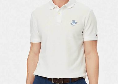 Tommy Hilfiger ανδρική μπλούζα πόλο με κεντημένο monogram και logo flag Regular Fit - MW0MW43046 Λευκό - TOMMY HILFIGER - 
