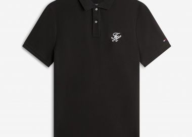 Tommy Hilfiger ανδρική μπλούζα πόλο με κεντημένο monogram και logo flag Regular Fit - MW0MW43046 Μαύρο - TOMMY HILFIGER - 