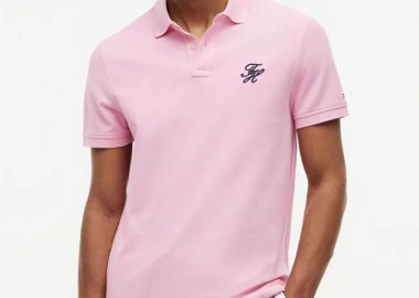 Tommy Hilfiger ανδρική μπλούζα πόλο με κεντημένο monogram και logo flag Regular Fit - MW0MW43046 Ροζ - TOMMY HILFIGER - 