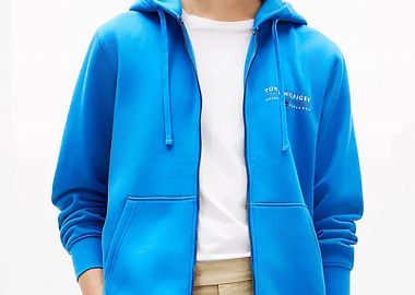 Tommy Hilfiger ανδρική ζακέτα φούτερ με λογότυπο Regular Fit - MW0MW42462 Μπλε - TOMMY HILFIGER - 