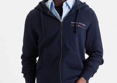 Tommy Hilfiger ανδρική ζακέτα φούτερ με λογότυπο Regular Fit - MW0MW42462 Μπλε Σκούρο - TOMMY HILFIGER - 