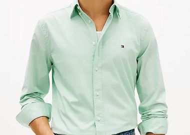 Tommy Hilfiger ανδρικό πουκάμισο button down με κεντημένο λογότυπο Regular Fit - MW0MW37550 Πράσινο Μέντας - TOMMY HILFIGER - 