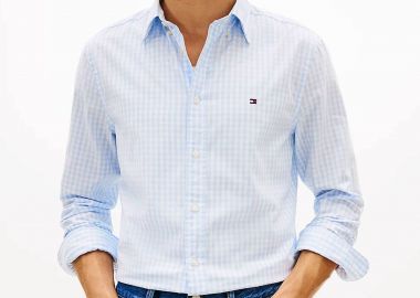 Tommy Hilfiger ανδρικό πουκάμισο καρό με κεντημένο logo flag Regular Fit - MW0MW42445 Γαλάζιο - TOMMY HILFIGER - 