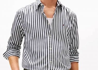 Tommy Hilfiger ανδρικό πουκάμισο ριγέ με κεντημένο logo flag Regular Fit - MW0MW42440 Μαύρο - TOMMY HILFIGER - 