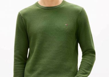Tommy Hilfiger ανδρικό πουλόβερ textured με κεντημένο logo flag Regular Fit - MW0MW41643 Πράσινο - TOMMY HILFIGER - 