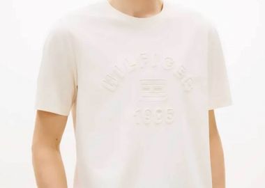 Tommy Hilfiger ανδρικό T-shirt με ανάγλυφο λογότυπο Regular Fit - MW0MW42835 Εκρού - TOMMY HILFIGER - 