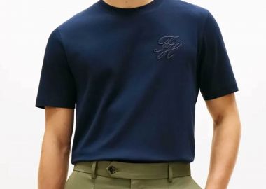 Tommy Hilfiger ανδρικό T-shirt με κεντημένο monogram Regular Fit - MW0MW42391 Μπλε Σκούρο - TOMMY HILFIGER - 