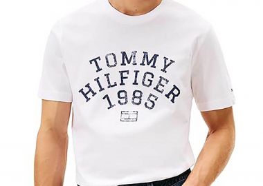 Tommy Hilfiger ανδρικό T-shirt με logo print Regular Fit - MW0MW41470 Λευκό - TOMMY HILFIGER - 