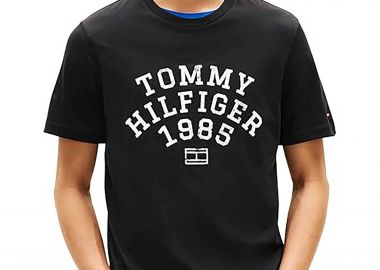 Tommy Hilfiger ανδρικό T-shirt με logo print Regular Fit - MW0MW41470 Μαύρο - TOMMY HILFIGER - 