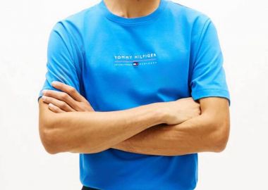Tommy Hilfiger ανδρικό T-shirt με λογότυπο Regular Fit - MW0MW42363 Μπλε - TOMMY HILFIGER - 