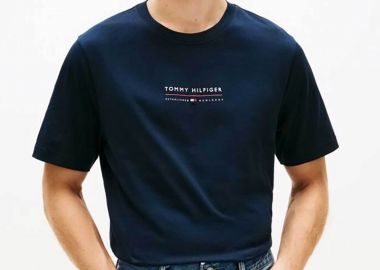 Tommy Hilfiger ανδρικό T-shirt με λογότυπο Regular Fit - MW0MW42363 Μπλε Σκούρο - TOMMY HILFIGER - 