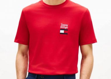 Tommy Hilfiger ανδρικό T-shirt με λογότυπο Regular Fit - MW0MW42367 Κόκκινο - TOMMY HILFIGER - 