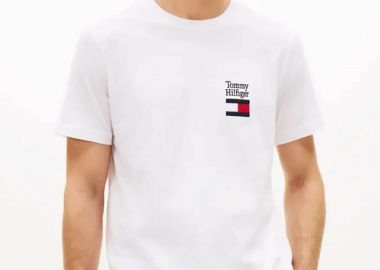 Tommy Hilfiger ανδρικό T-shirt με λογότυπο Regular Fit - MW0MW42367 Λευκό - TOMMY HILFIGER - 