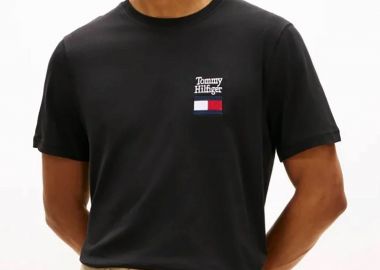 Tommy Hilfiger ανδρικό T-shirt με λογότυπο Regular Fit - MW0MW42367 Μαύρο - TOMMY HILFIGER - 