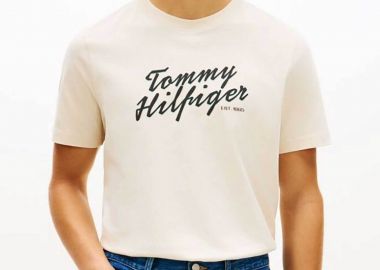 Tommy Hilfiger ανδρικό T-shirt με λογότυπο Regular Fit - MW0MW42385 Εκρού - TOMMY HILFIGER - 