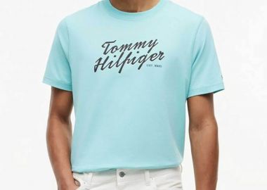 Tommy Hilfiger ανδρικό T-shirt με λογότυπο Regular Fit - MW0MW42385 Γαλάζιο - TOMMY HILFIGER - 