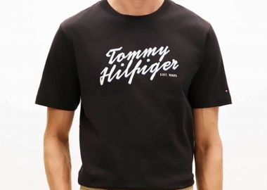 Tommy Hilfiger ανδρικό T-shirt με λογότυπο Regular Fit - MW0MW42385 Μαύρο - TOMMY HILFIGER - 