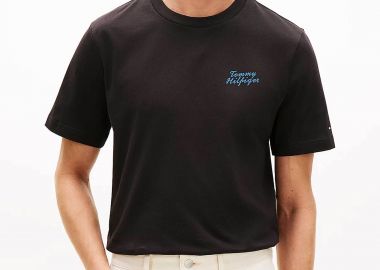 Tommy Hilfiger ανδρικό T-shirt με λογότυπο Regular Fit - MW0MW42386 Μαύρο - TOMMY HILFIGER - 