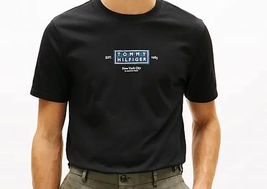 Tommy Hilfiger ανδρικό T-shirt με λογότυπο Regular Fit - MW0MW42392 Μαύρο - TOMMY HILFIGER - 