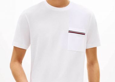 Tommy Hilfiger ανδρικό T-shirt με τσέπη στο στήθος Regular Fit - MW0MW42397 Λευκό - TOMMY HILFIGER - 