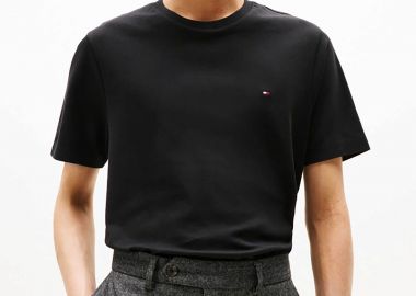 Tommy Hilfiger ανδρικό T-shirt μονόχρωμο Regular Fit - MW0MW37508 Μαύρο - TOMMY HILFIGER - 
