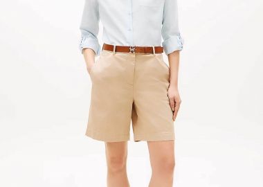 Tommy Hilfiger γυναικεία βερμούδα chino Regular Fit - WW0WW49648 Μπεζ - TOMMY HILFIGER - 
