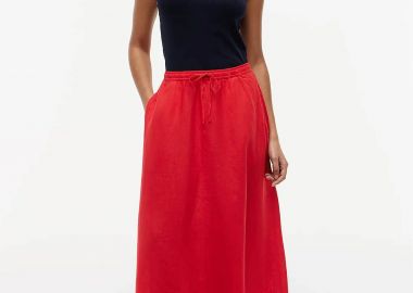 Tommy Hilfiger γυναικεία λινή midi φούστα A-line - WW0WW50753 Κόκκινο - TOMMY HILFIGER - 
