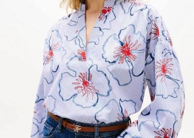 Tommy Hilfiger γυναικεία μπλούζα με floral σχέδιο Regular Fit - WW0WW49644 Γαλάζιο - TOMMY HILFIGER - 