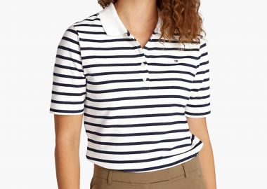 Tommy Hilfiger γυναικεία μπλούζα πόλο πικέ με κεντημένο logo flag Regular Fit - WW0WW43224 Εκρού - TOMMY HILFIGER - 