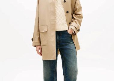 Tommy Hilfiger γυναικείο αδιάβροχο παλτό Oversized Fit - WW0WW47765 Μπεζ - TOMMY HILFIGER - 