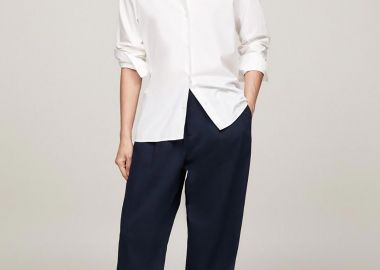 Tommy Hilfiger γυναικείο chino παντελόνι μονόχρωμο Relaxed Straight Fit - WW0WW40509 Σκούρο Μπλε - TOMMY HILFIGER - 