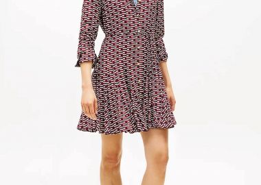 Tommy Hilfiger γυναικείο mini φόρεμα σεμιζιέ με all-over flag logo pattern Slim Fit - WW0WW48629 Μπορντό - TOMMY HILFIGER - 