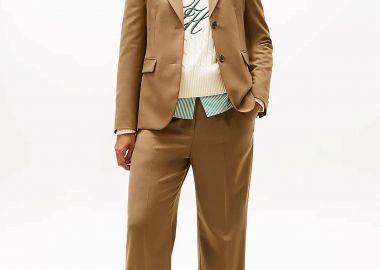 Tommy Hilfiger γυναικείο παντελόνι με περιεκτικότητα σε μαλλί Wide Leg - WW0WW48801 Καφέ - TOMMY HILFIGER - 