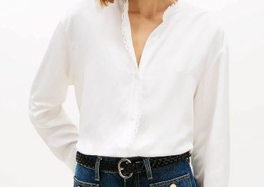 Tommy Hilfiger γυναικείο πουκάμισο με δαντέλα στα τελειώματα Oversized Fit - WW0WW48654 Εκρού - TOMMY HILFIGER - 