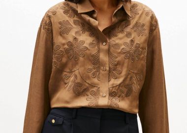 Tommy Hilfiger γυναικείο πουκάμισο με κεντημένο floral σχέδιο Oversized Fit - WW0WW48187 Καφέ - TOMMY HILFIGER - 