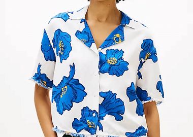 Tommy Hilfiger γυναικείο πουκάμισο με κεντημένο floral σχέδιο Relaxed Fit - WW0WW48924 Λευκό - Μπλε - TOMMY HILFIGER - 