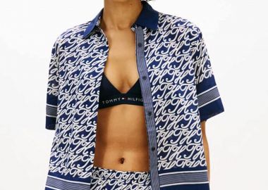 Tommy Hilfiger γυναικείο πουκάμισο μεταξωτό με print Relaxed Fit - WW0WW49547 Μπλε - TOMMY HILFIGER - 