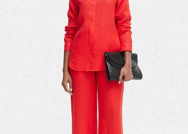 Tommy Hilfiger γυναικείο ψηλόμεσο παντελόνι Wide Leg - WW0WW48970 Κόκκινο - TOMMY HILFIGER - 