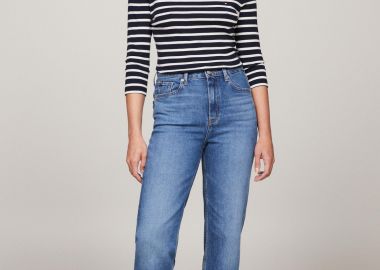 Tommy Hilfiger γυναικείο ψηλόμεσο τζην παντελόνι πεντάτσεπο Straight Fit - WW0WW40634 Denim Blue - TOMMY HILFIGER - 
