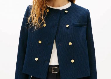 Tommy Hilfiger γυναικείο σακάκι textured με σταυρωτό κλείσιμο Regular Fit - WW0WW47792 Μπλε Σκούρο - TOMMY HILFIGER - 