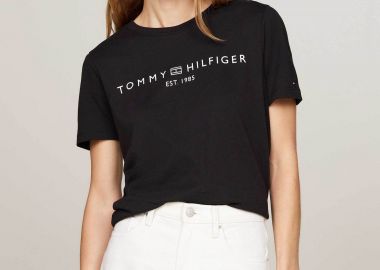 Tommy Hilfiger γυναικείο T-shirt με logo print Regular Fit - WW0WW40276 Μαύρο - TOMMY HILFIGER - 