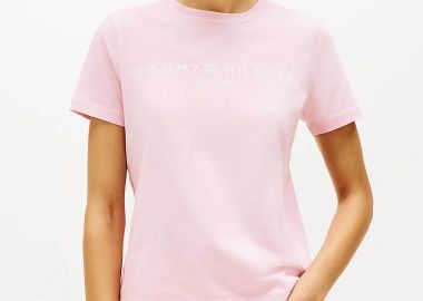 Tommy Hilfiger γυναικείο T-shirt με logo print Regular Fit - WW0WW40276 Ροζ - TOMMY HILFIGER - 